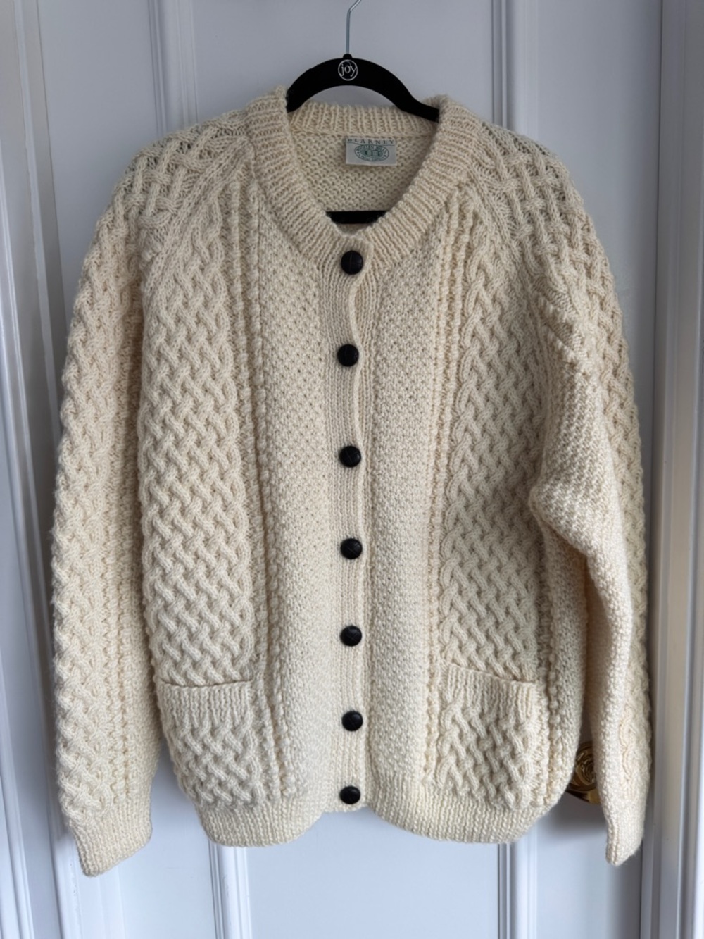 Vintage Blarney Woolen Mill Cream Cable Knit Button-Front Cardigan Sweater - Picture 2 of 6